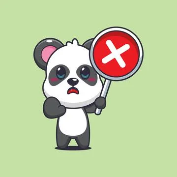 Panda cartoon vector illustration with wrong sign Stock Illustration
