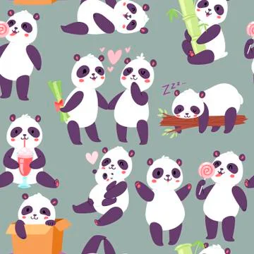 Panda characters in different positions seamless pattern vector illustration イラスト素材