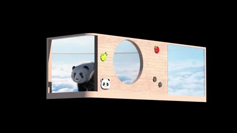Panda in Cloud Wooden House Breaking Through Screen 3D Naked-Eye Pet Background 库存影片 331926022