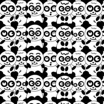 Panda collection pattern cute animals doodles background Illustrazione stock
