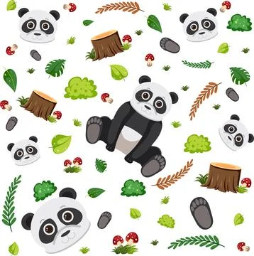 Panda cute animal seamless pattern Illustrazione stock