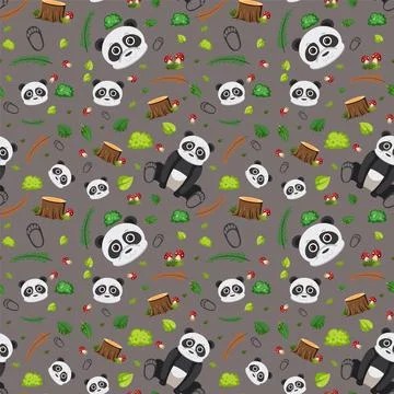 Panda cute animal seamless pattern Stock Illustration