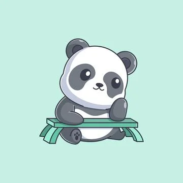 Panda is daydreaming at the table Stock Illustration