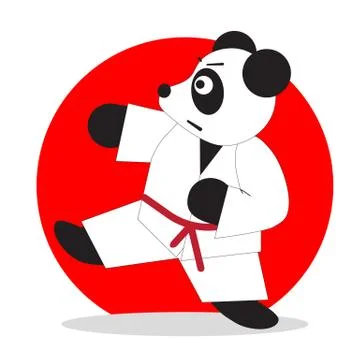 Panda does a karate kick on a red background. Stockillustratie