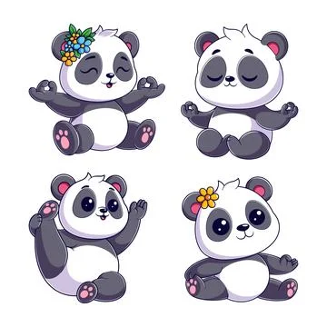 Panda doing yoga moves, package design Stock Illustration