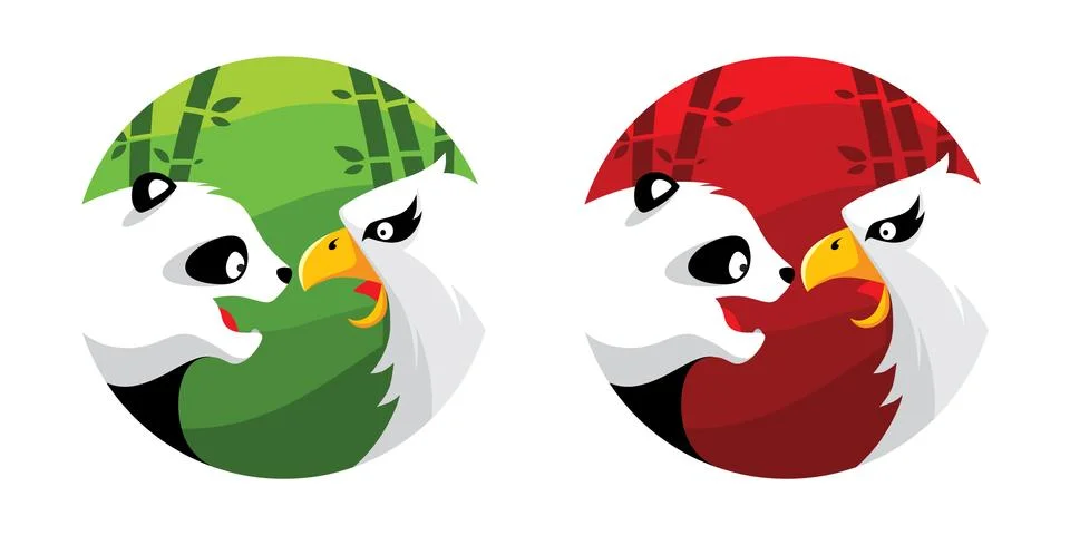 Panda Eagle Logo Illustration Vector in Flat Style Illustrazione stock