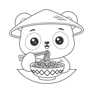 Panda eat ramen for coloring Stock Illustration