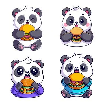 Panda eating burger, package design Illustrazione stock