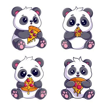 Panda eating pizza, package design Stock Illustration