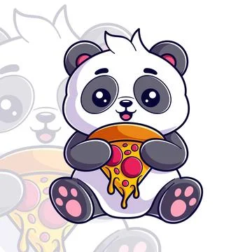 Panda eating pizza while sitting Stock Illustration