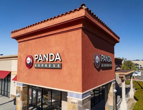 Panda Express building store front exterior close up corner view wide 001 Stock Photos