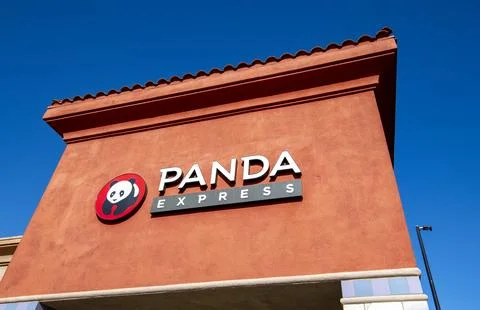 Panda Express building store front exterior Street Straight angle up Stock Photos