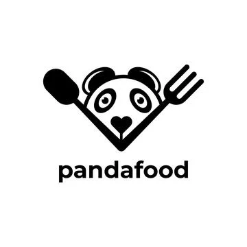 Panda face kitchen logo with fork and spoon. Illustrazione stock