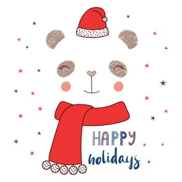 Panda face in Santa Claus hat Stock Illustration