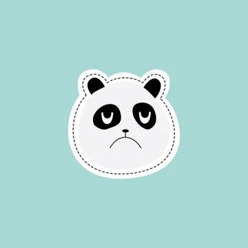 Panda face with unhappy expression sticker design, vector illustration isolated. Stock Illustration