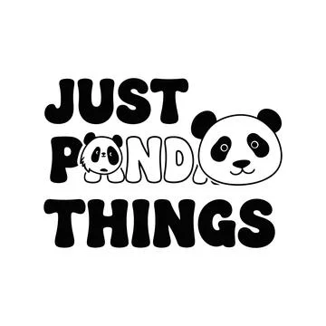 Panda faces and text on a white background with black letters and cute design Stock Illustration