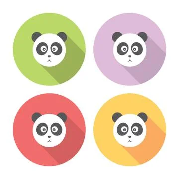 Panda Flat Icons Set Illustrazione stock