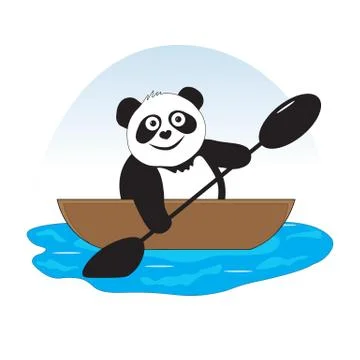 A panda is floating on a boat in the water. Stock Illustration
