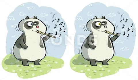 Panda with Flute Differences Visual Game 库存插图