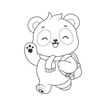 Panda getting ready to go to school for coloring Stock Illustration