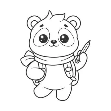 Panda getting ready for school for coloring Stock Illustration