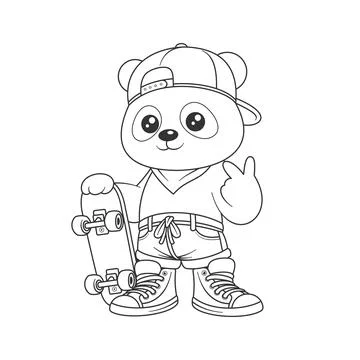 Panda getting ready to skateboard for coloring Stock Illustration