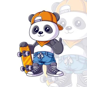 Panda getting ready to skateboard Stock Illustration