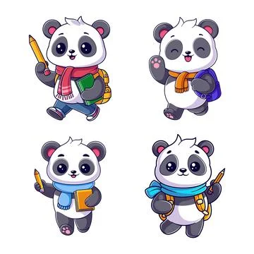 Panda going to school, package design Stock Illustration