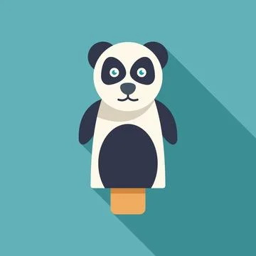 Panda hand puppet with long shadow on turquoise background Stock Illustration