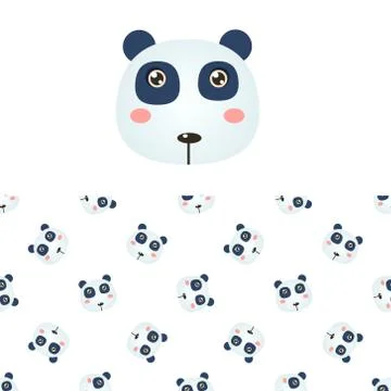 Panda Head Icon And Pattern 库存插图