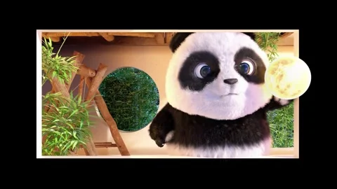 Panda Holding Moon Breaking Through Screen 3D Naked-Eye Bamboo Background 库存影片 331898601