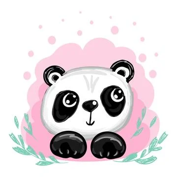 Panda illustration vector, cute panda head print isolated on white background Stock Illustration