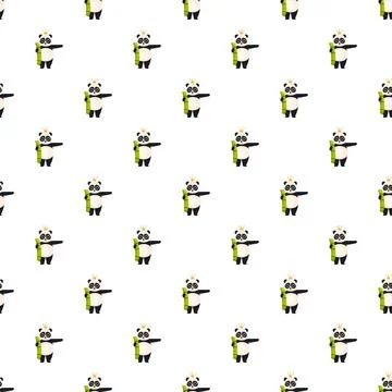 Panda king wearing crown holding bamboo seamless pattern イラスト素材
