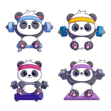 Panda lifting weights, package design Stock Illustration