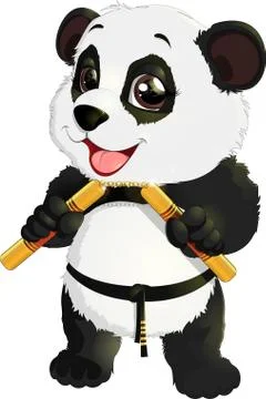 Panda with nunchaku Stock Illustration