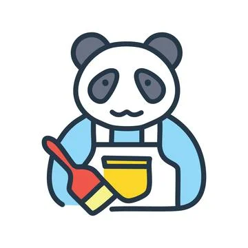 Panda painter. Cute panda wearing an apron and holding a paintbrush, ready .. Stock Illustration