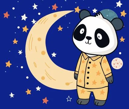 Panda in pajamas against of the starry sky moon. Stock Illustration