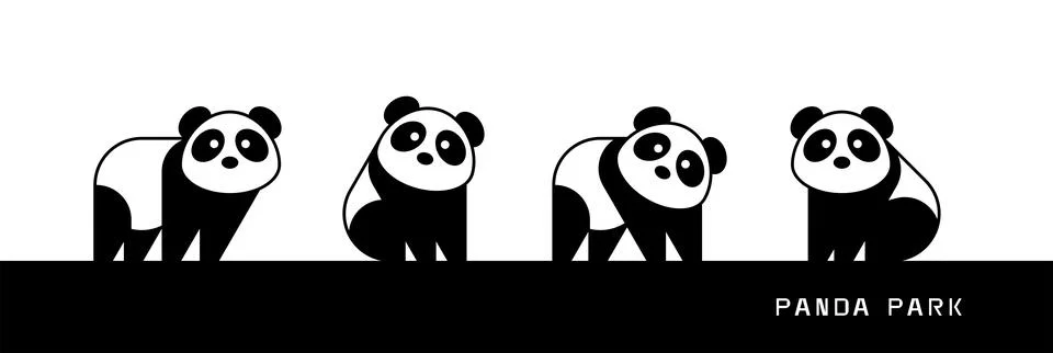 Panda Park silhouettes Stock Illustration