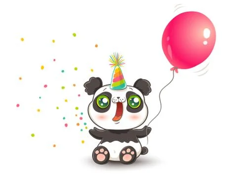 Panda with pink balloon Stock Illustration
