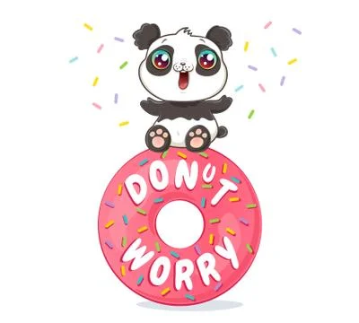 Panda on pink donut Stock Illustration