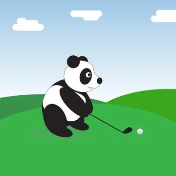 Panda is playing golf in nature. Stockillustratie