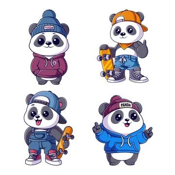 Panda playing skateboard, package design Stock Illustration