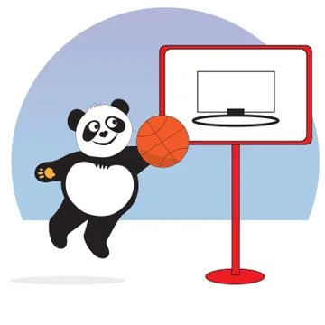 Panda plays with a basketball. Stock Illustration