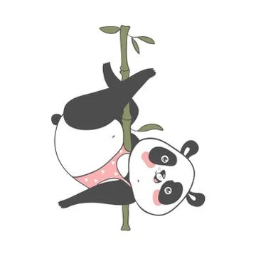 Panda pole dancer on bamboo tree. Character vector illustration EPS10 Stock Illustration