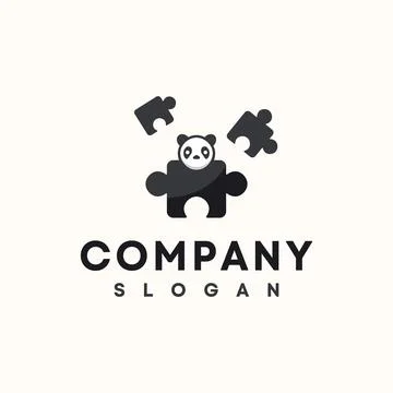 Panda Puzzle logo in flat style vector design template Stock Illustration