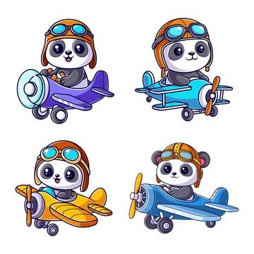 Panda riding a plane, package design Stock Illustration