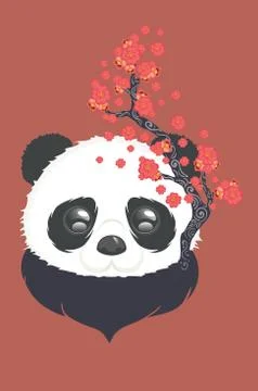 Panda with Sakura branch 스톡 일러스트