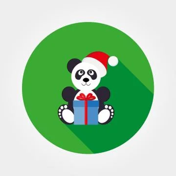 Panda in a santa hat with a gift Stock Illustration