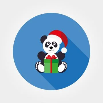Panda in a santa hat with a gift Illustrazione stock