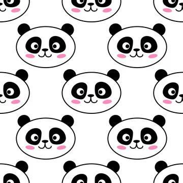 Panda seamless pattern. Cute panda face on white Stock Illustration